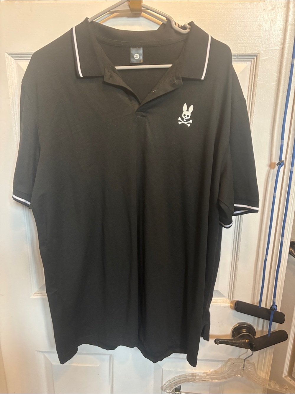 Psycho Bunny Black Polo with White Logo and Contrast Trim